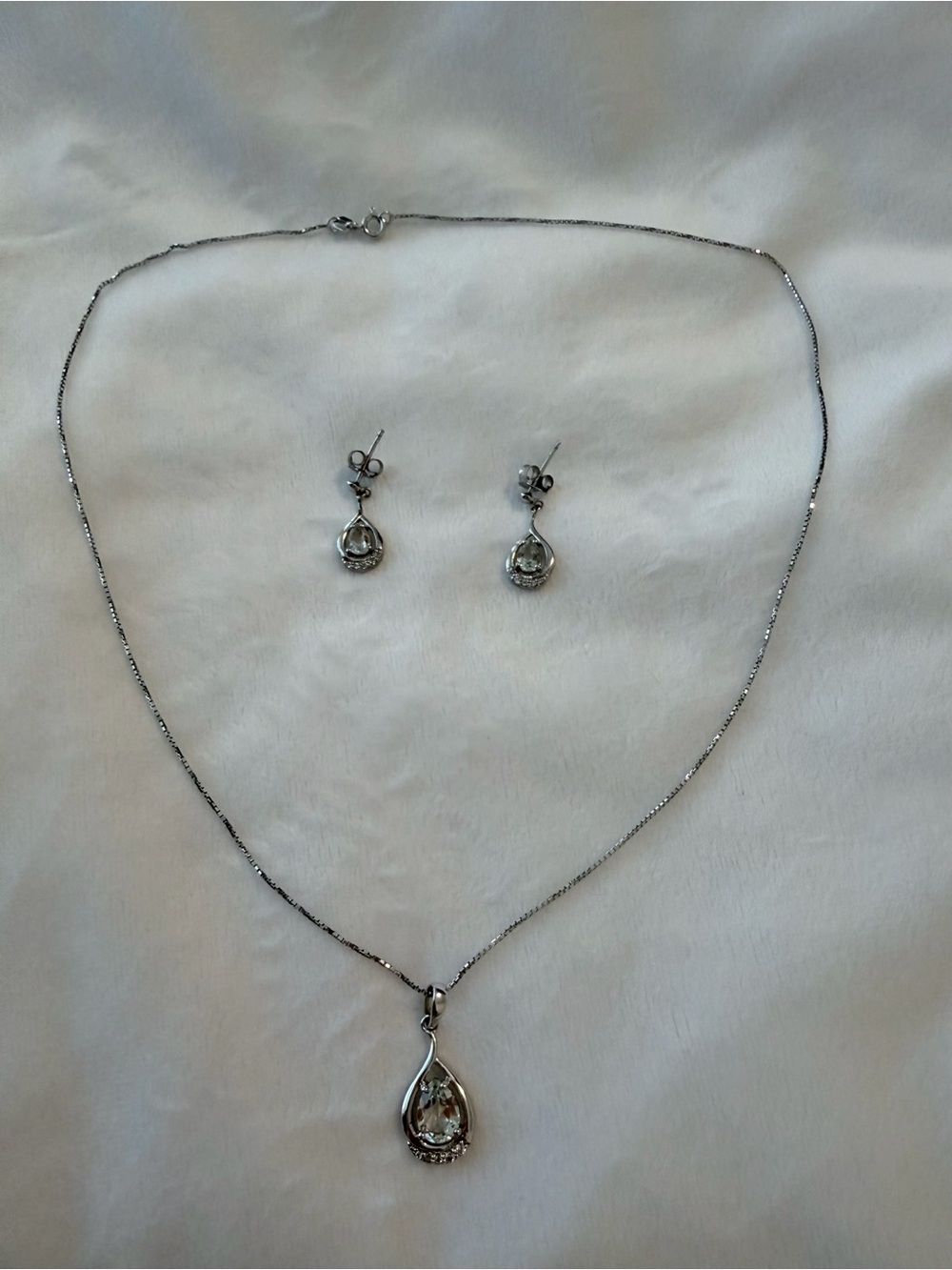Sterling Silver Clear Crystal Teardrop Necklace & Earring Set
